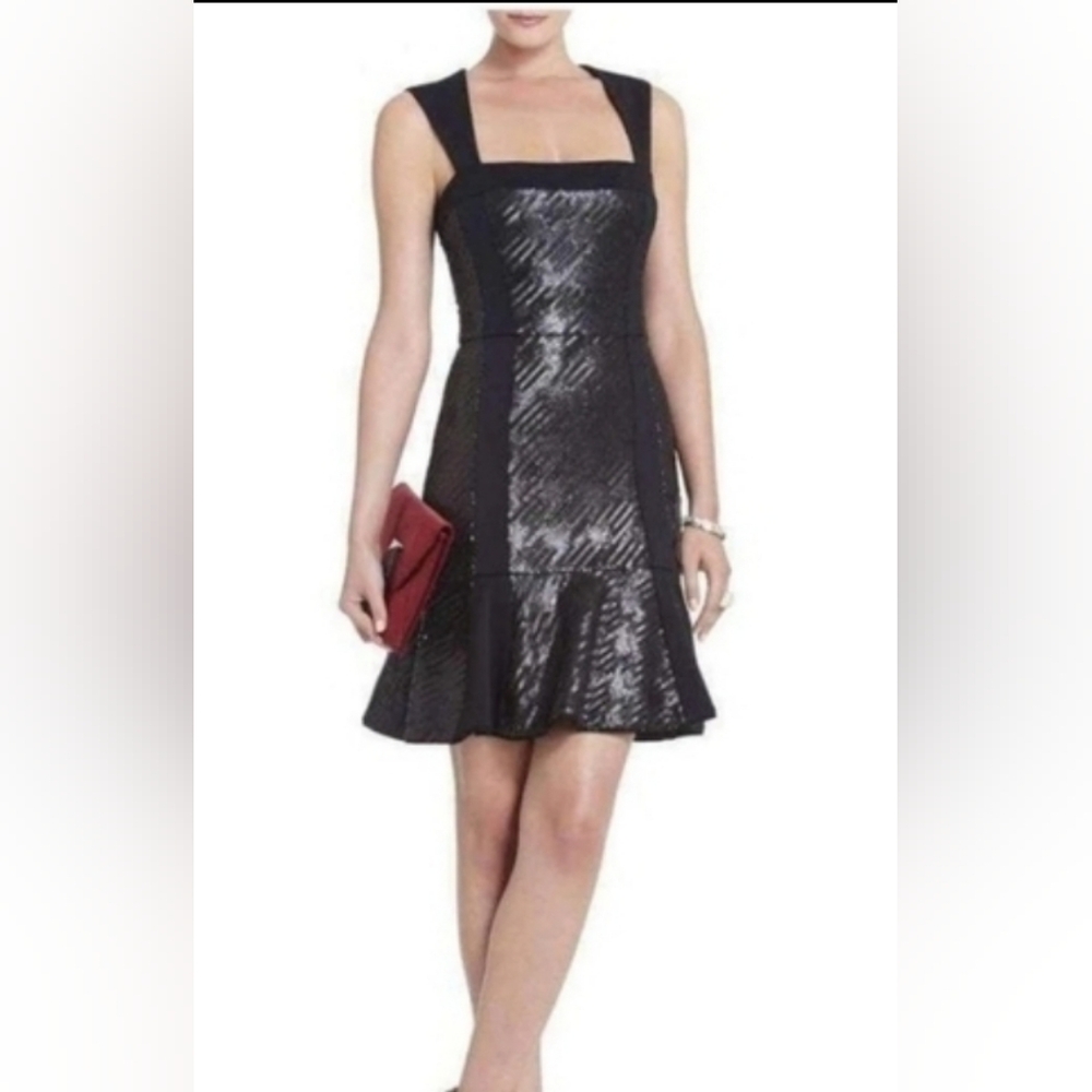 Bcbgmaxazria Black Dress Womens Size 2 Noelle Sequin Open Back Flounce Hem Mini